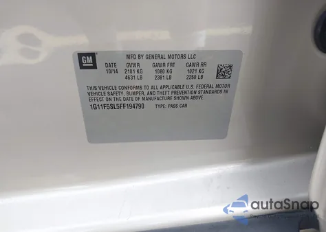 2015 Chevrolet Malibu 1Lz из США, поврежденный, VIN 1G11F5SL5FF194790